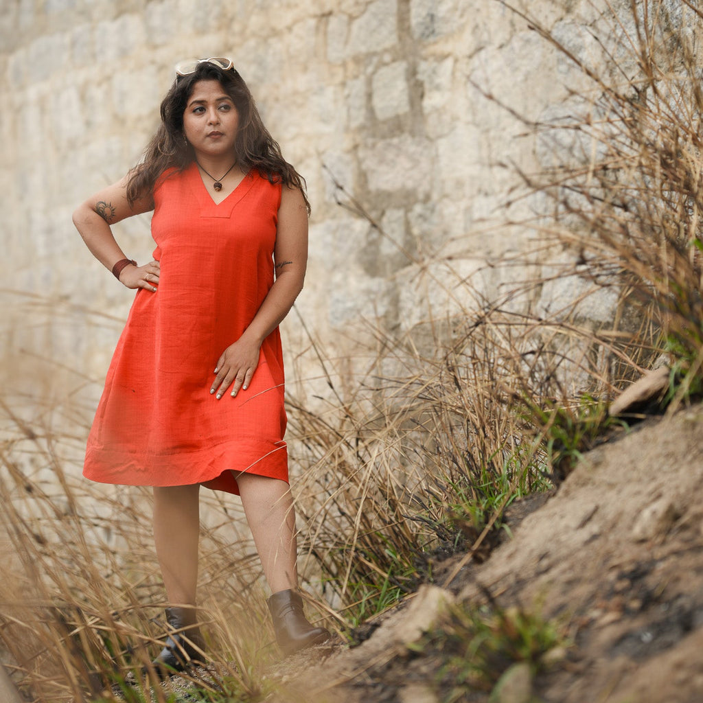 A line Red Cotton dress