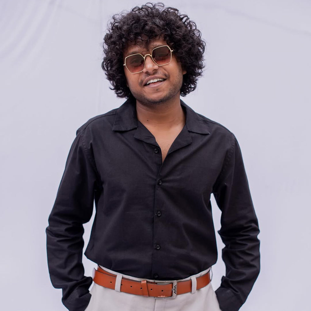 Cotton Plain Black Shirt with Lapel Colar