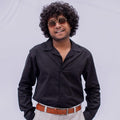 Cotton Plain Black Shirt with Lapel Colar